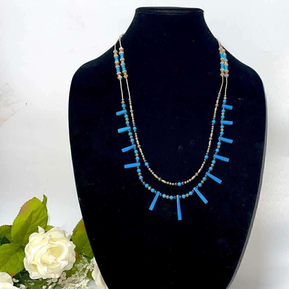 Silver & Turquoise Two Strand Necklace